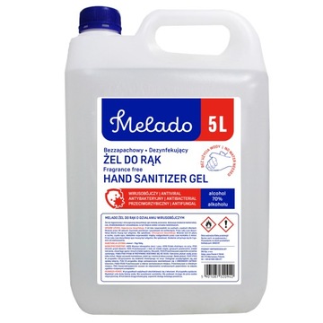 ŻEL DO DEZYNFEKCJI RĄK SKÓRY WIRUSOBÓJCZY 5L 70% WYDAJNY MELADO