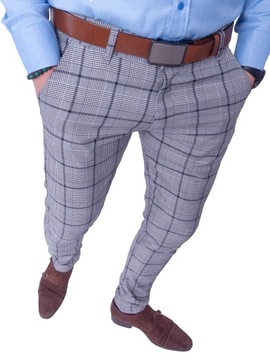Spodnie męskie eleganckie szare w kratę r. 36