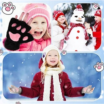 ПЕРЧАТКИ ДЛЯ КОШКИ ЖЕНСКИЕ, УТЕПЛЕННЫЕ ЗИМНИЕ ВАРЕЖКИ БЕЗ ПАЛЬЦЕВ, МЕДВЕДИ