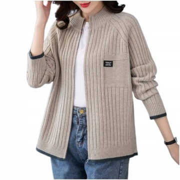 MODNY CIEPŁY GRUBY DAMSKI SWETER ROZPINANY Zip