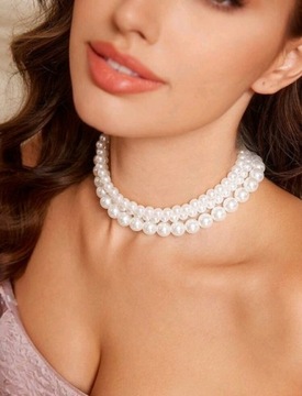 Naszyjnik choker z pereł gruby szeroki warstwowy 3 w 1 z perłami