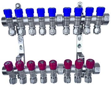 X-HOME ROZDZIELACZ PEX 1” x 16 mm 9 OBWODY WODY ZIMNEJ 8 OBWODY CIEPŁEJ
