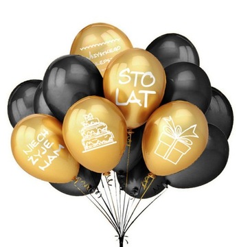 Balony Urodzinowe glossy nadruk czarne zestaw duże