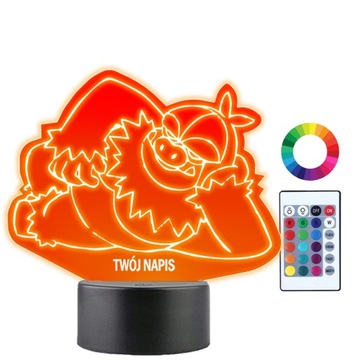 Lampka Nocna LED 3D Slaking Pokemon Go Anime Prezent Twój Napis Imię Grawer