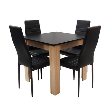 Zestaw stół Modern 80x80 4 czarne krzesła Nicea