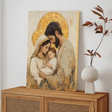 Картина в гостиной Святой Семейство на холсте 30x40см религиозного дара #907