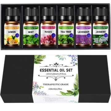 OLEJKI ETERYCZNE NATURALNE ZESTAW 6X10ML RÓŻA JAŚMIN LAWENDA MIĘTA CYTRYNA