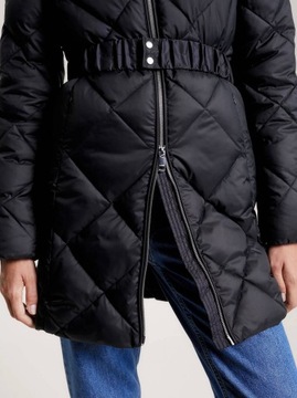 Damski Płaszcz z Kapturem Elevated Belted Quilted Tommy Hilfiger czarny S