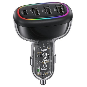 USAMS Ładowarka samochodowa 1xUSB-C 3xUSB-A C34 48W 3A+C PD Fast Charge