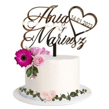 Имена и дата на свадебном торте в цветах свадьбы