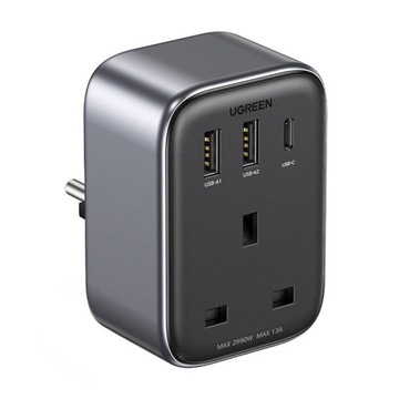 UGREEN ADAPTER PODRÓŻNY UK NA EU 2XUSB-A 1XUSB-C