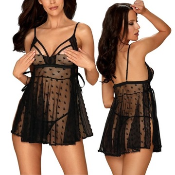 Heartia - babydoll czarna S/M elegancka koronkowa, delikatna - Obssesive