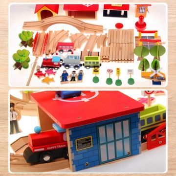 Деревянные рельсовые пути Локомотив + вагоны
