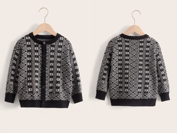 Shein czarny kardigan w geometryczny wzór 92 cm