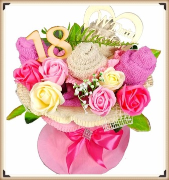 BUKIET z RĘCZNIKÓW PREZENT na 18 URODZINY DUŻY RÓŻE MYDLANE osiemnastkę