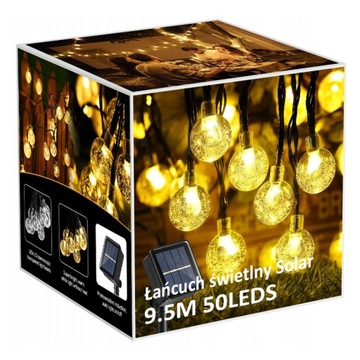 GIRLANDY LAMPKI SOLARNE OGRODOWE 50 LED 9,5M Ciepły Biały Kule