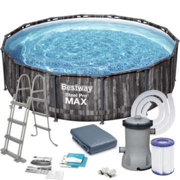 Каркасный бассейн Steel Pro MAX 427х107 Имитация дерева 14FT BESTWAY 5в1+