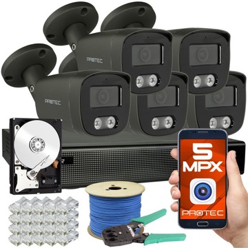 Kompletny monitoring IP 5 kamer 5Mpx zewnętrzne PoE grafit zewnętrzne 4TB