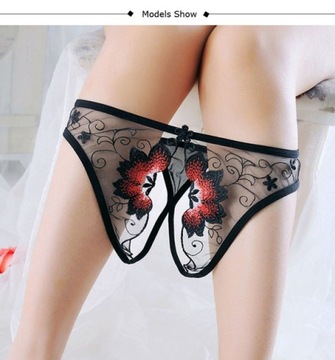 Открытые эротические трусики-стринги с кружевным отверстием