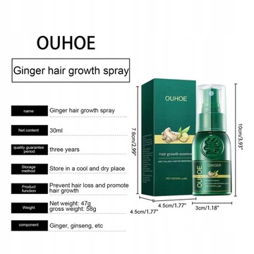 OUHOE Имбирный спрей для быстрого роста волос