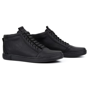 Buty męskie skórzane sneakersy za kostkę POLSKIE 2122 czarne 44