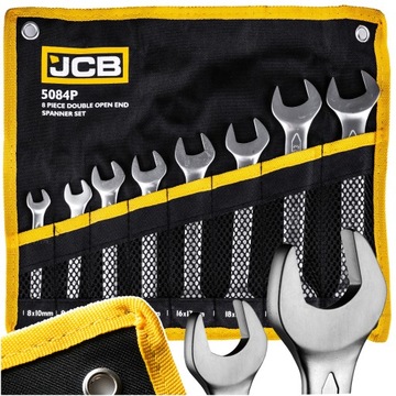 ZESTAW KLUCZY PŁASKICH DWUSTRONNYCH 8 ELEMENTÓW STAL CR-V 8-24 MM JCB