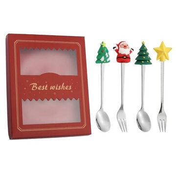 4pcs Christmas Spoon Fork Cutlery Set Christmas Gift Elk Christmas Tree