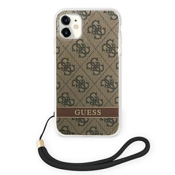 Etui Guess 4G Print Strap na iPhone 11 - brązowe