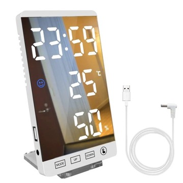 Digital Alarm Clock LED Mirror Temperature Humidity Meter Desktop Phone Cha