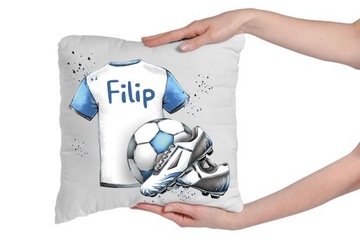 ПОДУШКА + КРУЖКА ФУТБОЛИСТА ФУТБОЛЬНЫЙ мотив: синяя футболка + ваше имя.