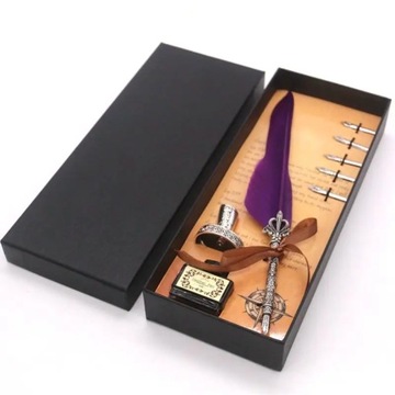 PS230 1Set Turkey Feather Dip Calligraphy with 5 Nib Gift Quill Pen