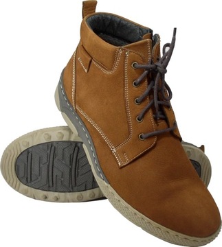 BUTY TRZEWIKI MĘSKIE SKÓRA BRĄZ ZAMSZ 44 29,5 cm