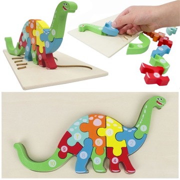 DREWNIANE PUZZLE UKŁADANKA 3D DINOZAUR DIPLODOK