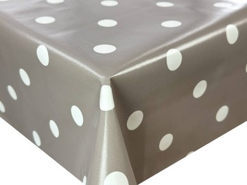 Скатерть клеёнка на заказ Серый Бежевый горошек 280х140 см