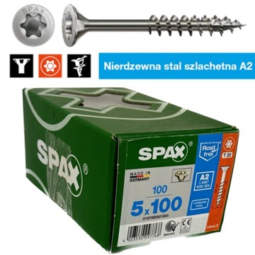 Wkręt Spax INOX nierdzewny A2 5,0x100 gwint niepełny op=100