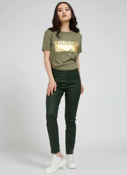 GUESS T-SHIRT BŁYSZCZĄCY KHAKI Z LOGO L 0A4F4*