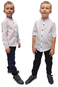 ЭЛЕГАНТНАЯ БЕЛАЯ РУБАШКА С ВОРОТНИКОМ СТОЙКА ДЛЯ МАЛЬЧИКОВ 134