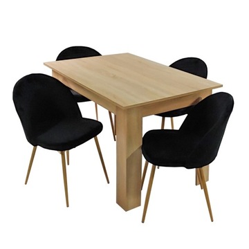Stół Modern 120x80 sonoma 4 krzesła Denwer Velvet czarne