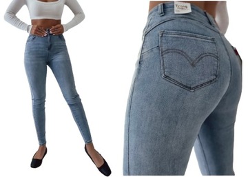 Jeansy spodnie damskie wyszczuplające modelujące push up na zamek S/36