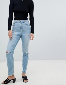 D7G502*SPODNIE MOM JEANS DENIM DZIURY 25/30 P00