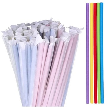 Rurki papierowe KOLOROWE do picia napojów pojedynczo pakowane 6mm x 150