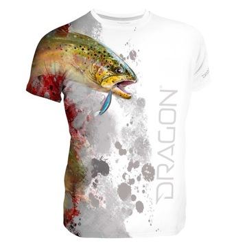 T-Shirt Dragon Pstrąg S biało-czerwony
