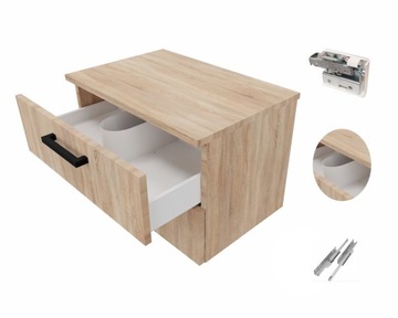 Szafka łazienkowa wisząca pod umywalkę 60 cm 2 szuflady dąb sonoma