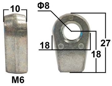 Przegub oczkowy fi 8mm gwint M6 dł. 18mm gr. 10mm 25612