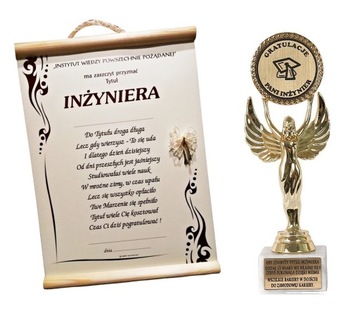 Statuetka i dyplom zestaw prezent Inżyniera pamiątka spersonalizowana