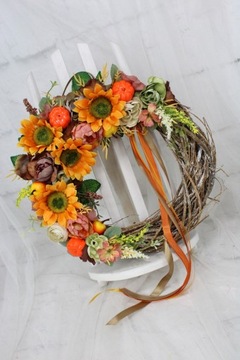 Осенний венок, украшение двери, украшение подсолнуха