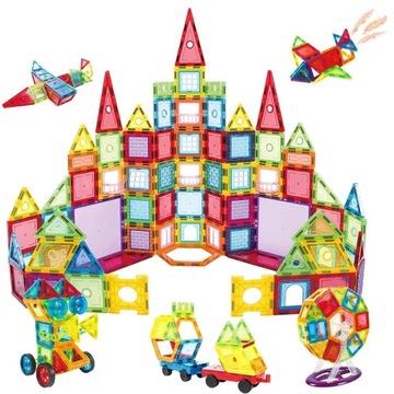 KOLOROWE Klocki Magnetyczne KONSTRUKCYJNE 3D XXL MAGNETIC TILES 130 Eelem.