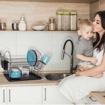 Посудосушилка, Черная, Двухуровневая, Сушилка