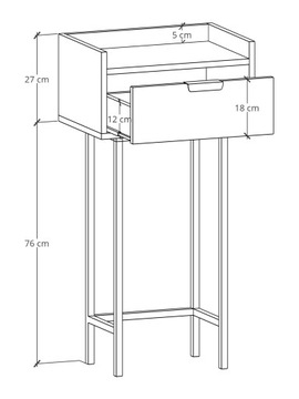 KONSOLA KOMODA POJEMNA TOALETKA SZUFLADA STALOWE NOGI RANT 70CM KS1 SIGI