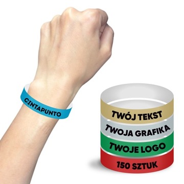 OPASKI NA RĘKĘ TYVEK IMPREZA DYSKOTEKA EVENT 150 SZT. Z NADRUKIEM 19MM